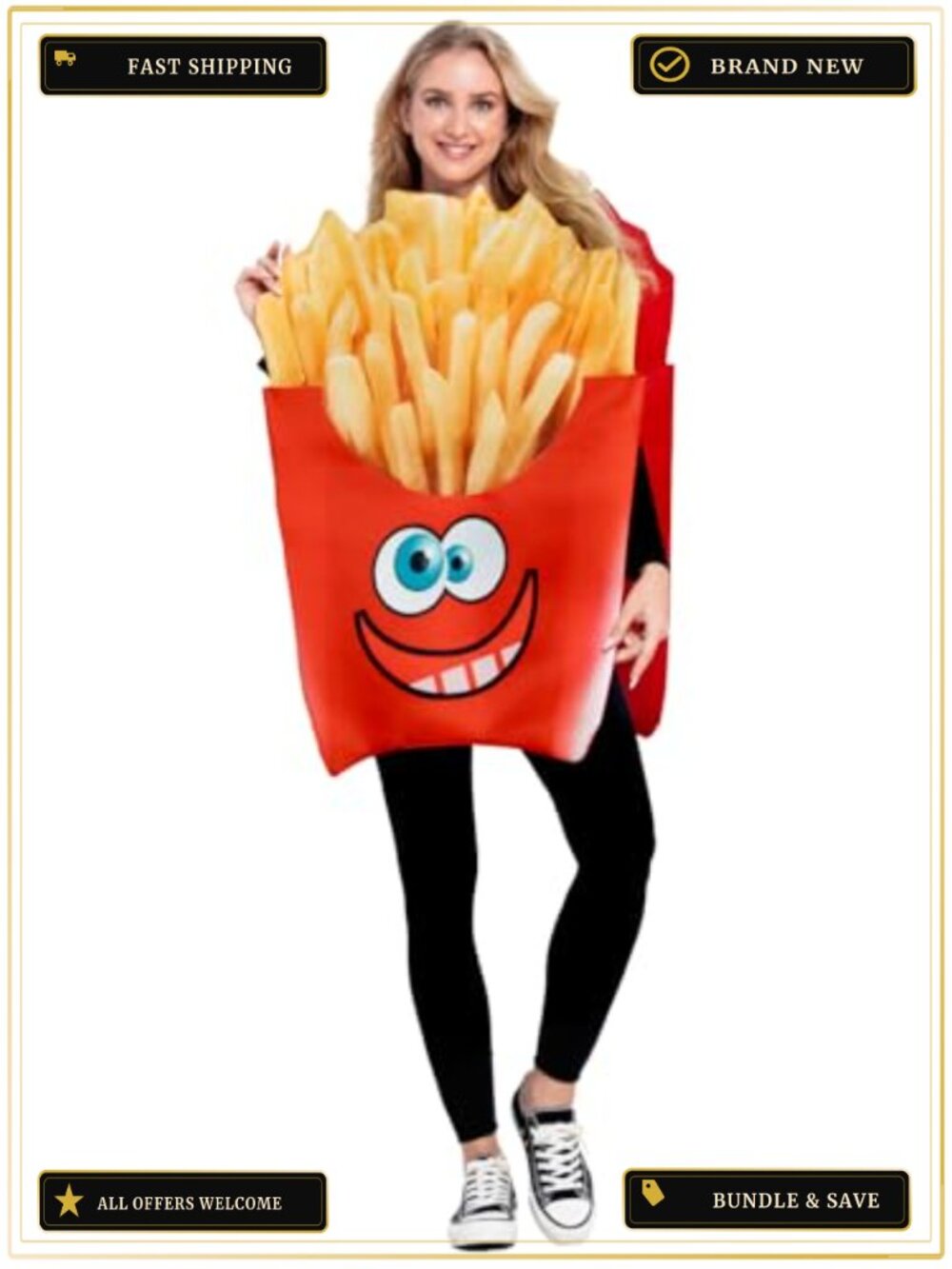 Adult French Fry Costume Novelty Halloween Party Outfit Polyester